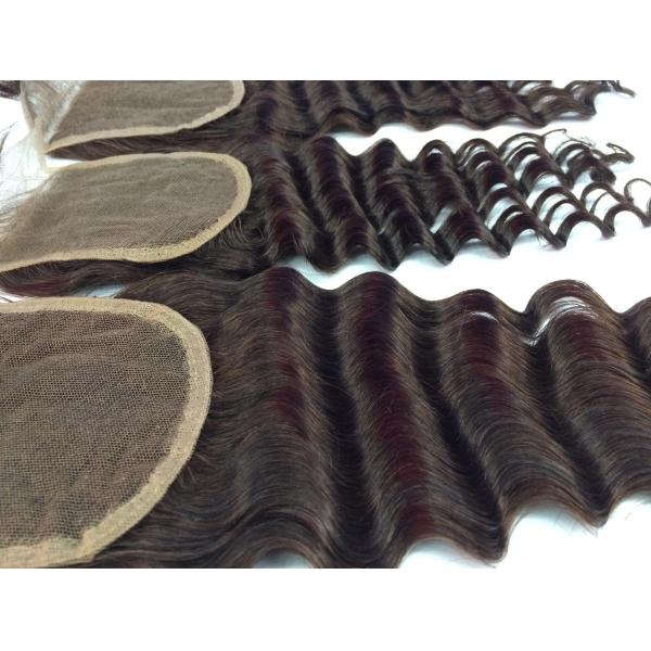 Top Quality Hot Unprocessed Natural Color Knot Bleached Brazilian Hair  Middle Part 4*4inch Lace Closure Deep Wave