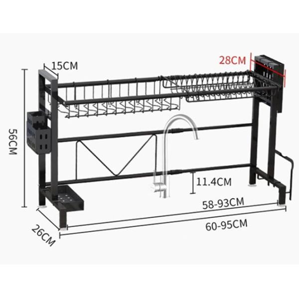 Matt Black Adjustable Over Sink Dish Rack Stainless Steel Material 600x280x560mm Size