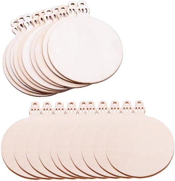 Natural Wood Slices, DIY Wooden Christmas Ornaments Unfinished Predrilled Wood Circles for Holiday Hanging Decorations
