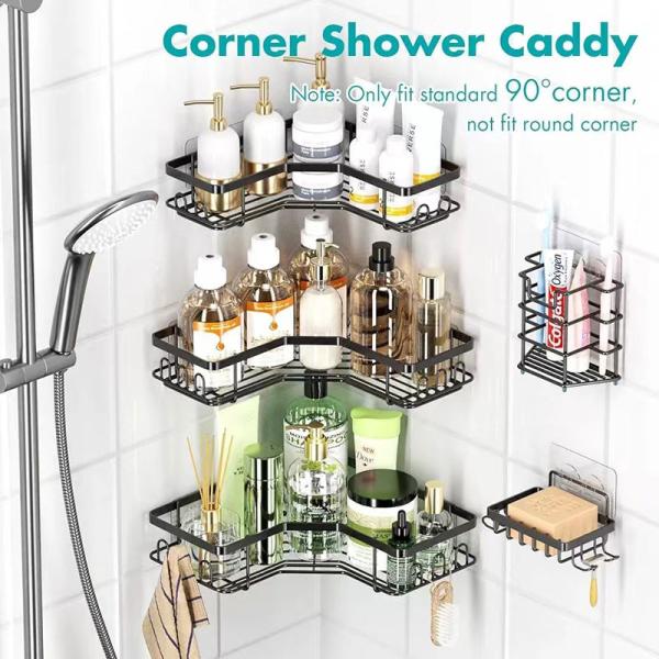 5-Pack Wall Mounted Adhesive Shower Organizer with Soap Holder and Toothbrush
