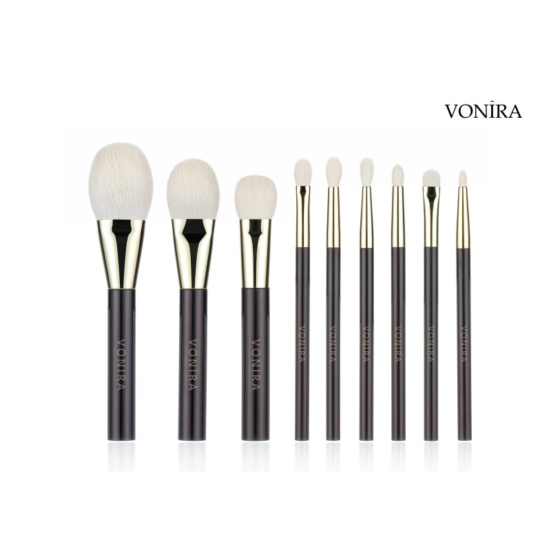 Vonira Custom Wholesale Natural White Goat Hair Flat Dark Brown Handle Cream Liquid Foundation Makeup Brush