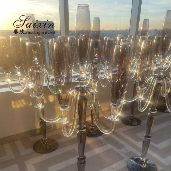 ZT-593B Nuevo gran brillante de 7 brazos candelabro de cristal para la decoración de la mesa de bodas