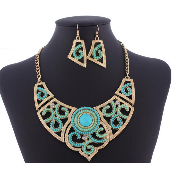 Vintage jewelry alloy hollow beads necklace with diamond earrings clavicle / Necklaces