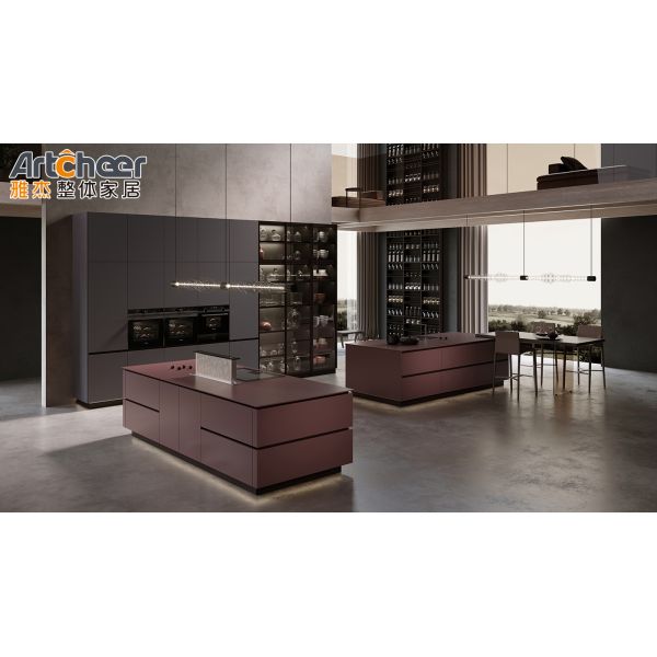 Modern Italian Design Kitchen Cabinets with Lacquer Finish and Customizable Size Kitchen Island