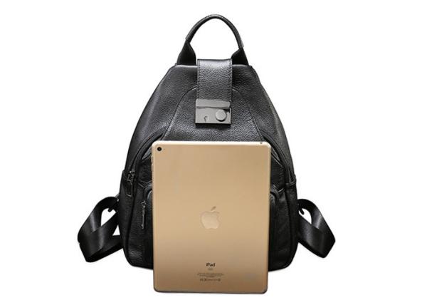 Casual Vintage Large Womens Backpack Bags , Lady Solid School Black Leather Rucksack