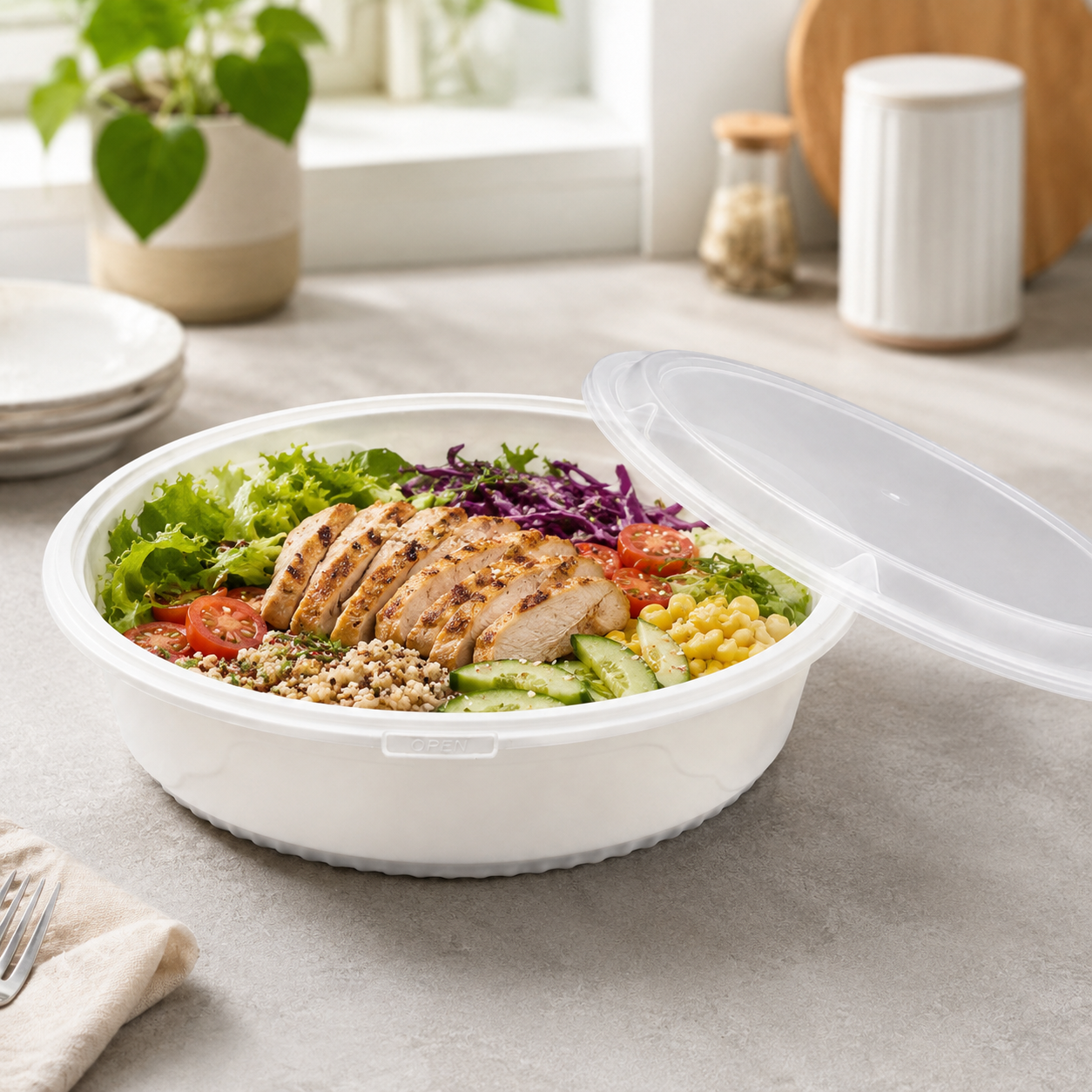 Frosted Secure Lid Snap Lock Bowls 2000ml Wide PP Serving Bowl