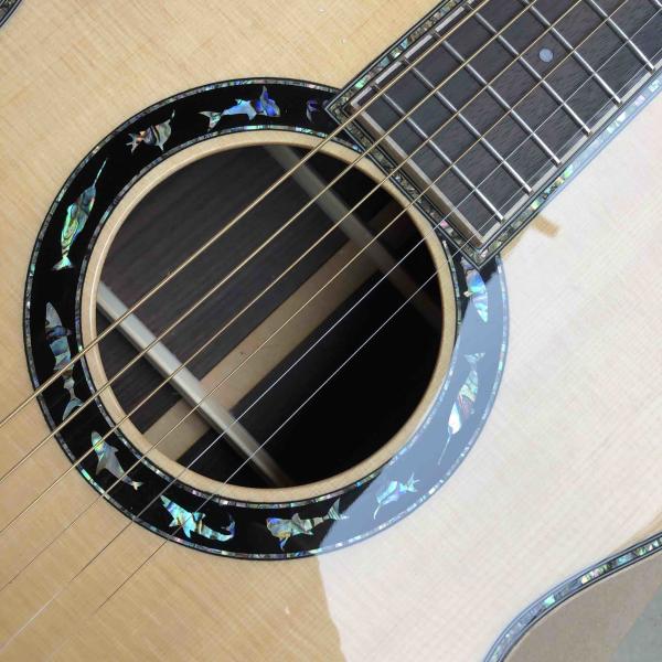Custom 2020 New Real Abalone Aaaa All Solid Spruce Round Body Maple Binding Acoustic Guitar
