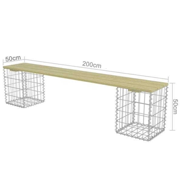 Galvanized Steel Welded 200cm Gabion Basket Bench With Pine Wood Boards