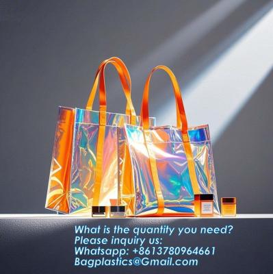 Vinyl Tote Bag Neon Jelly Shoulder Beach Bag Laser Shopping Summer Beach Women Pvc Shoulder Tote Bags Holographic Waterproof Jelly Transparent Handbag For Girl