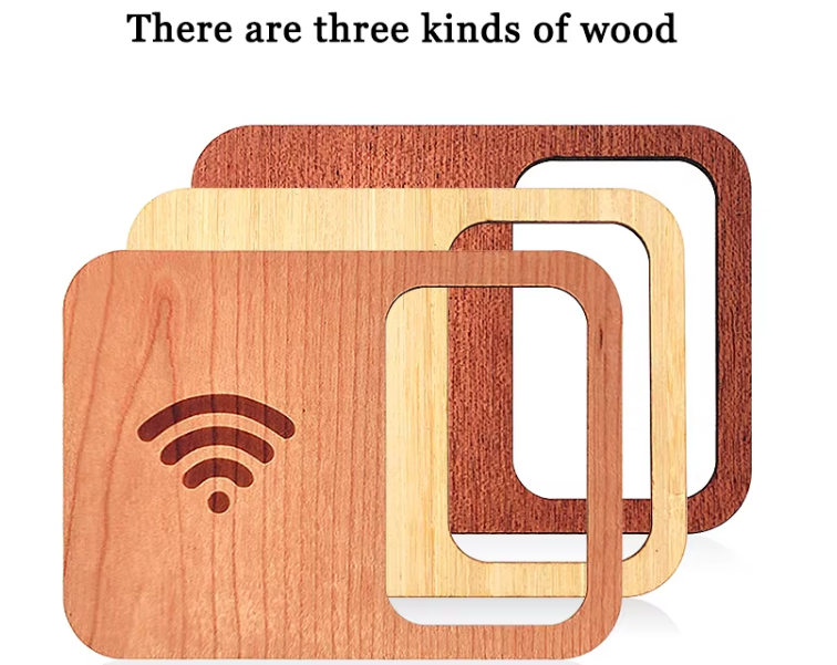 Custom Engraved Wooden NFC WiFi Tag Reusable Tap To Connect QR Code WiFi Sharing For Hotel Porter Hospitality