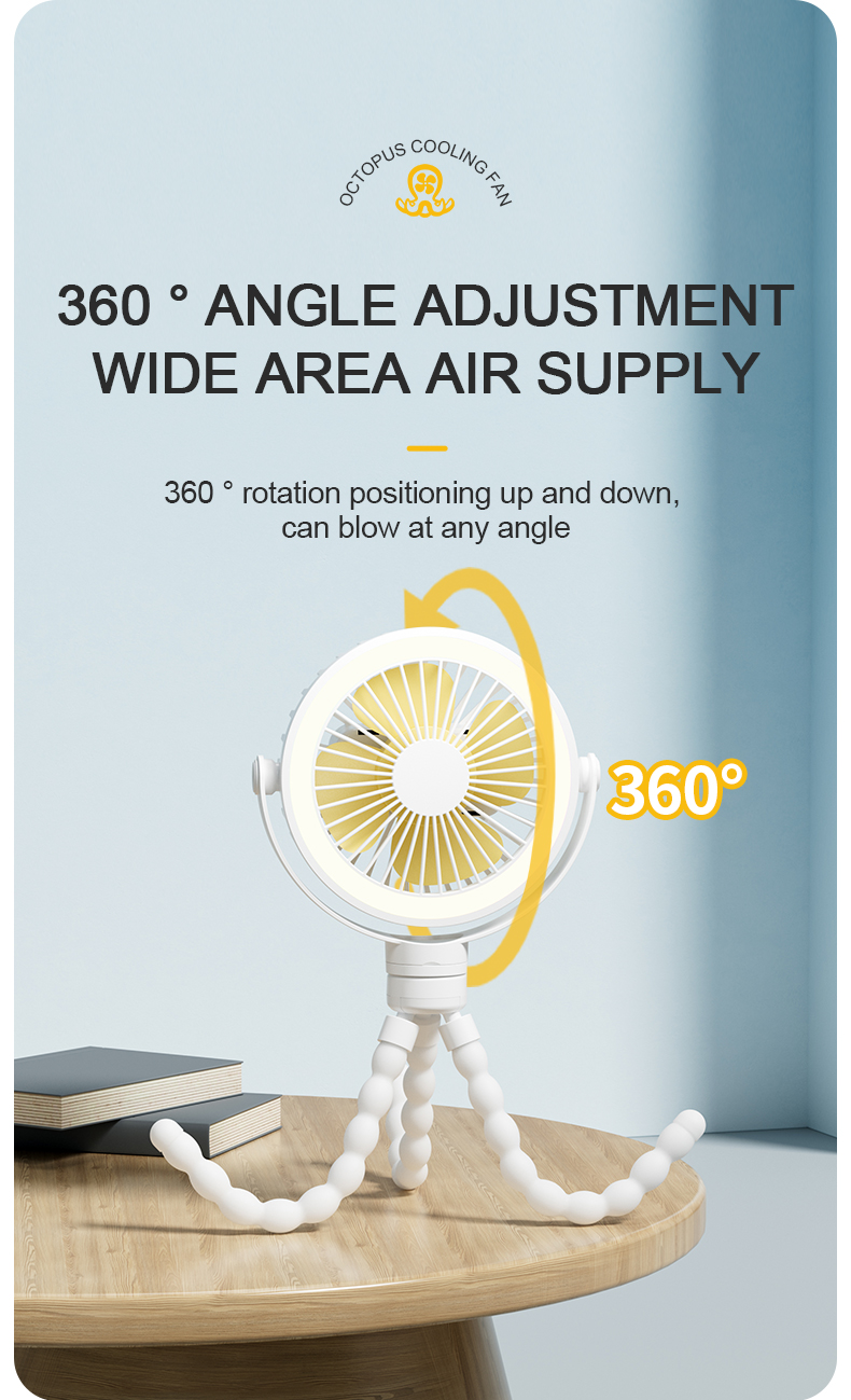 Wholesale Tailor Battery Capacity Flexible Arms Stand Rechargeable USB Portable Octopus Cooling Fan with LED Light