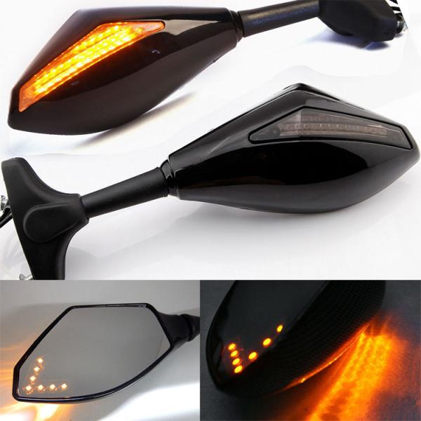 Rearview Motorcycle Side Mirror with LED Lights in Black Color