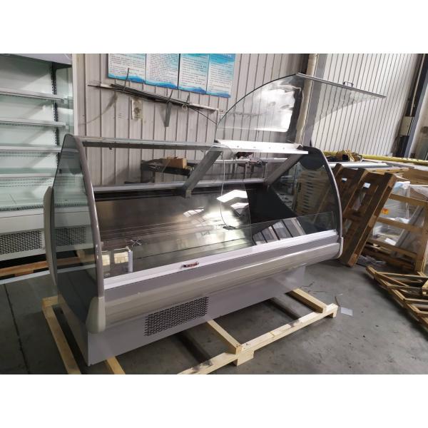 Stainless steel 201 Curved Glass Display Deli Fridge For Meat Butchery