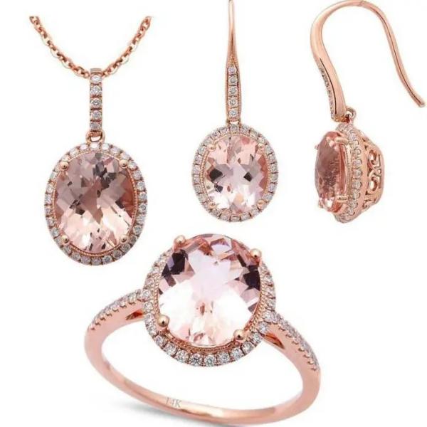 925 Sterling Silver Round Shape Rose Gold Platedt Morganite Cuff Earrings