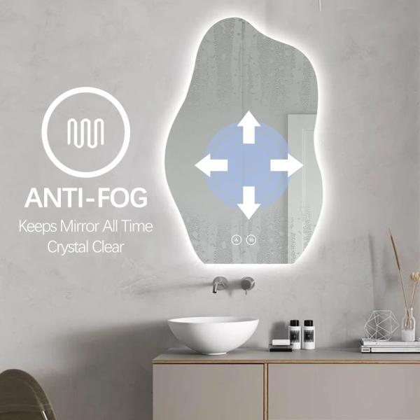 Large Wall Bathroom Mirror With Touch Light , Frameless Asymmetrical LED Mirror Waterproof