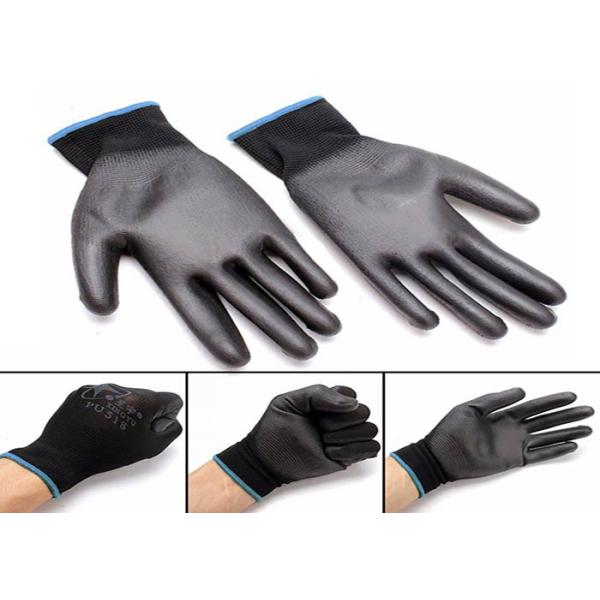 Nylon Liner Polyurethane Coated Gloves , Anti Oil PU Leather Gloves