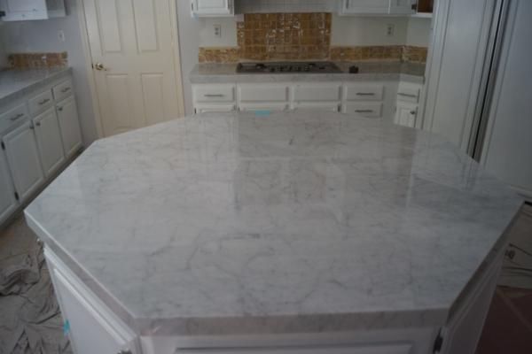 Nature White Marble Bathroom Countertops , Marble Island Countertop With Oval Sink