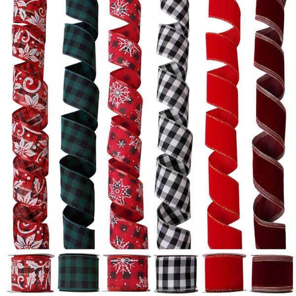 Custom Christmas Burlap Ribbon with Wired Edge and Plaid Pattern Design