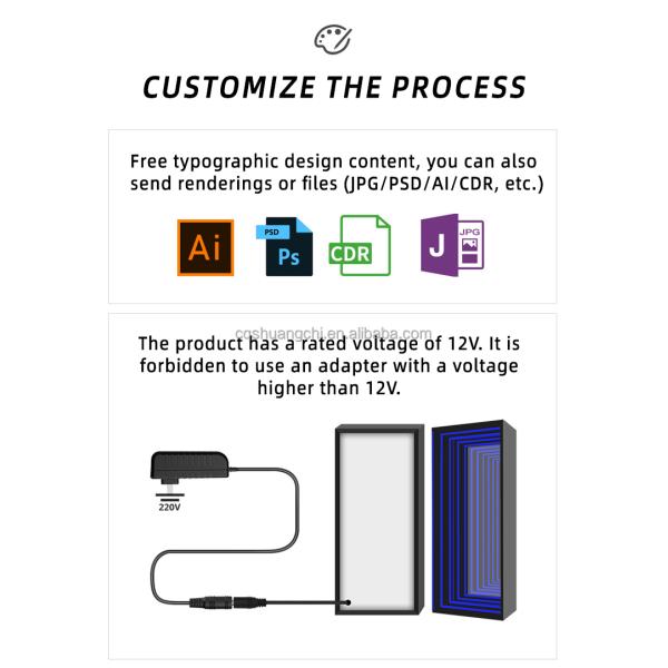 Внутренний декор LED зеркало персонализированное свечение для индивидуальных дизайнов неограниченное зеркало