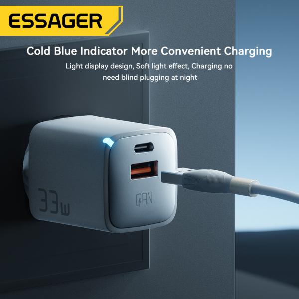Chargeur mural pour téléphone portable Essager 33W PD QC USB Type-C à charge rapide