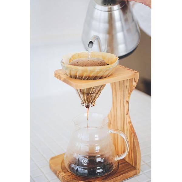 Space-Saving and Functional Olive Wood Coffee Dripper Stand for Handmade Brewing
