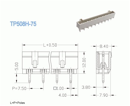 коллектор разъема 300V 18A терминального блока PCB 7.50mm Pluggable, вертикальный вход провода