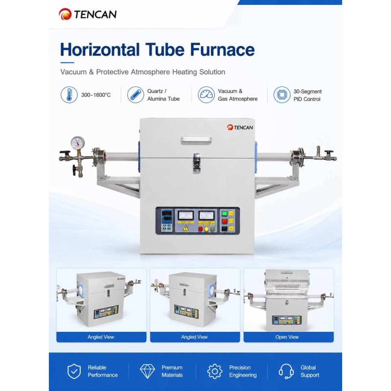 TENCAN 1200C 1400C 1600C Horizontal Vacuum Tube Furnace Split Laboratory Sintering CVD Quartz Alumina Tube Oven