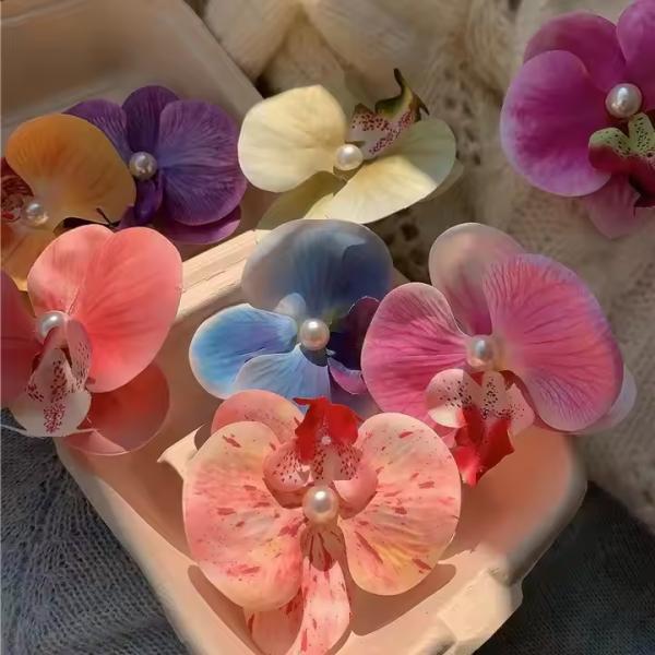 Venta caliente de horquillas artificiales de flores de orquídeas de pelo de flores clip de pelo de playa de vacaciones accesorios de pelo
