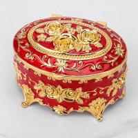 Boîte de rangement de bijoux métalliques or rouge rose émail ovale Matériau en alliage de zinc avec finition poli