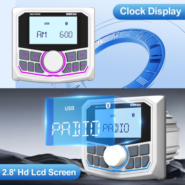Waterproof Bluetooth Radio Marine Stereo FM AM Digital Media Audio Player+2 Pairs 4 inch Stereo Speakers For ATV UTV Golf Cart Tractor