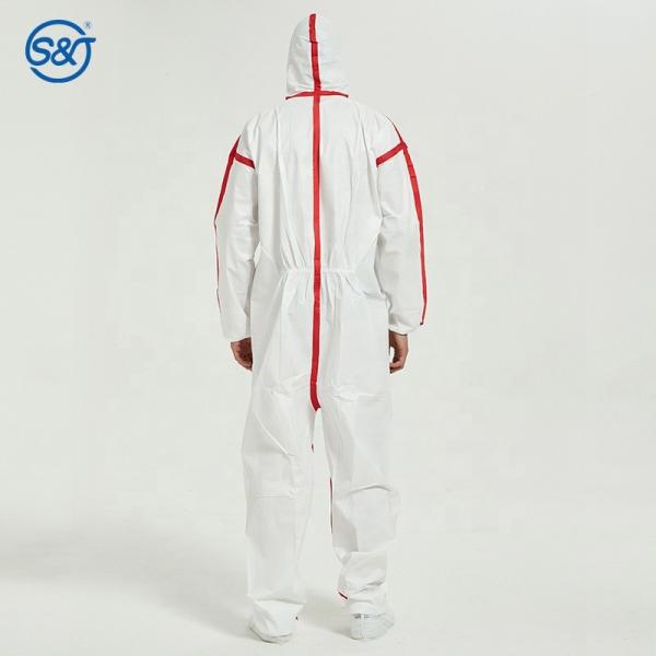 S&J Disposable Coverall with Hood Protection Suit Elastic Wrist Cuff Front Zipper, Water Resistant Premium Type5/6 coveralls