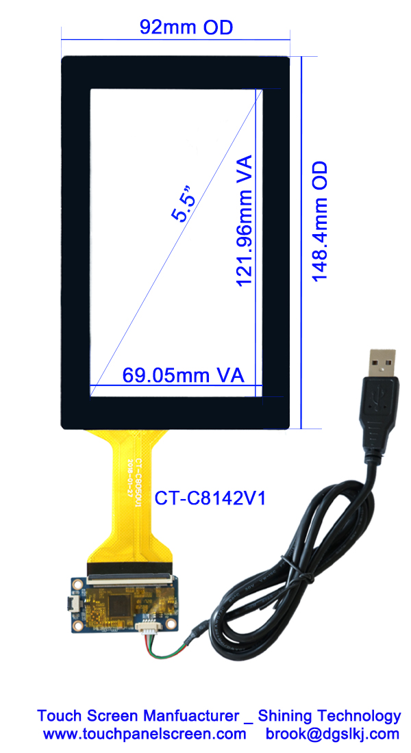5,5 рацион аспекта 16:9 интерфейса USB панели ILI2511 экрана касания PCT дюйма