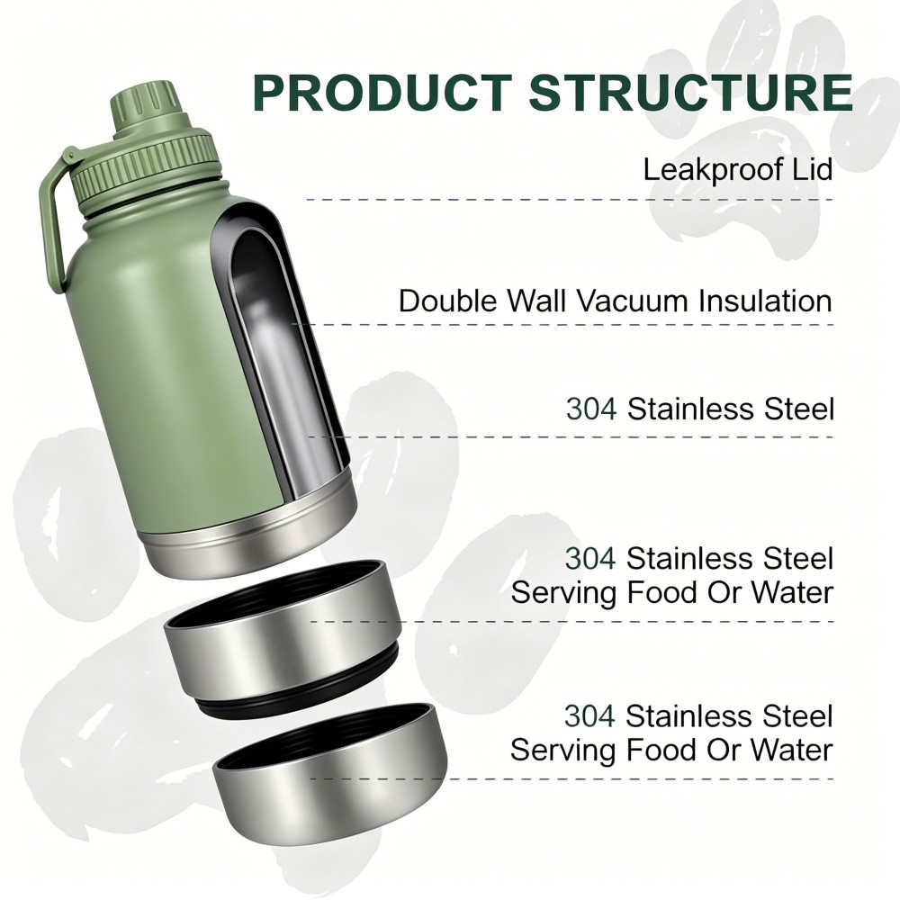 Portable 32 Oz Insulated Stainless Steel Dog Water Bottle For Outdoor Travel