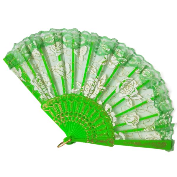 Spanish Translucent Lace Rose Fan Gilded Wing Chun Dance Fan European Style Fabric Silk Folding Hand Fan