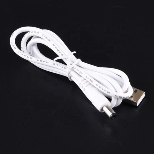 Blanco 1M 5V USB 2.0 Un macho a DC Jack 5.5X2.1mm Cable de cargador de energía