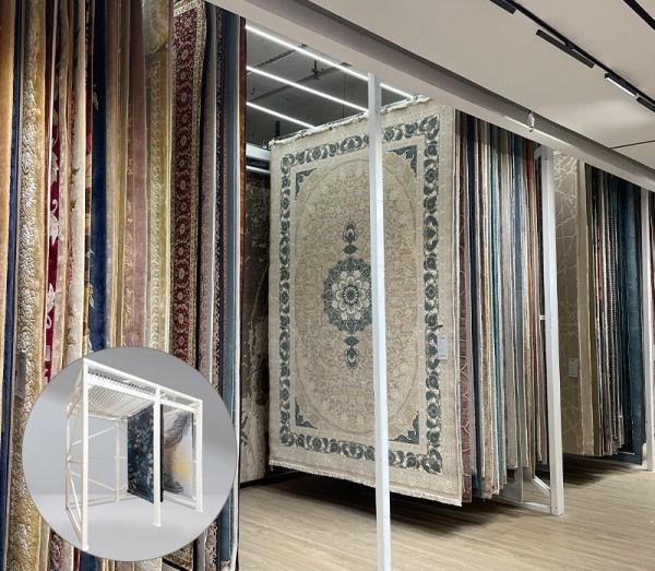 Push Pull Sliding Metal Display Stands Showroom Carpet Sample Display Rack