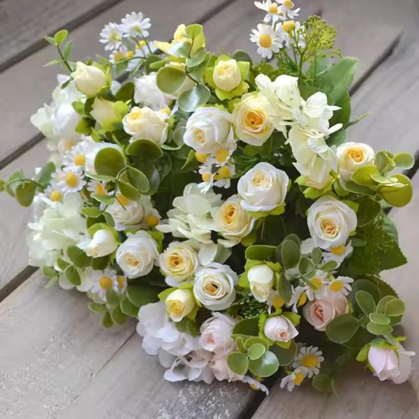 Wholesales Sale Silk Single Roses Flower Bouquet Artificial Flowers Rose Flower Bouquet for Wedding Decoration
