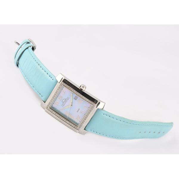 Rectangle Blue Leather Quartz Watch Stainless Steel Case MOP Dial