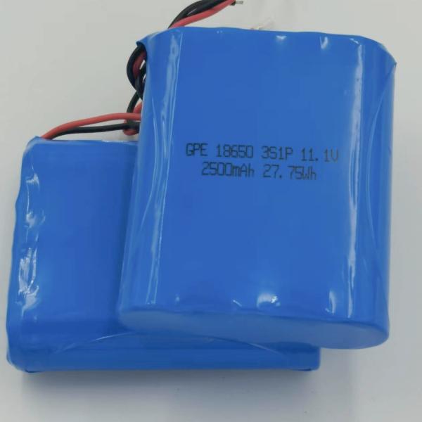 18650 Lithium Battery Pack 11.1V 2500mAh with 500 Cycle Life for Detectors and Medical Equipment