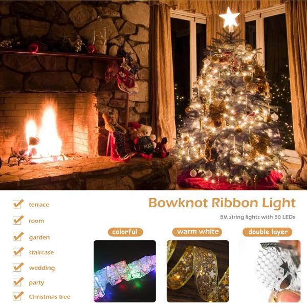 Fairy String Lights Waterproof 40 LED 4m Copper Wire Ribbon Bows Lights for Party Weddings Holiday Christmas Tree Decorations