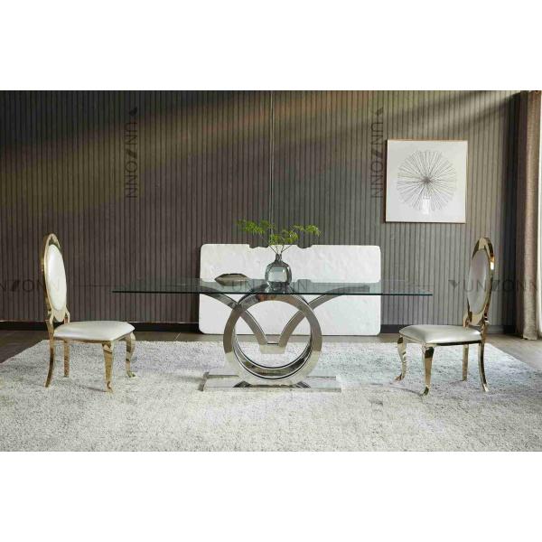 Seagulls Design Luxury Modern Glass Top Dining Table Set 4 Seater Stainless Steel Base Frame Silver