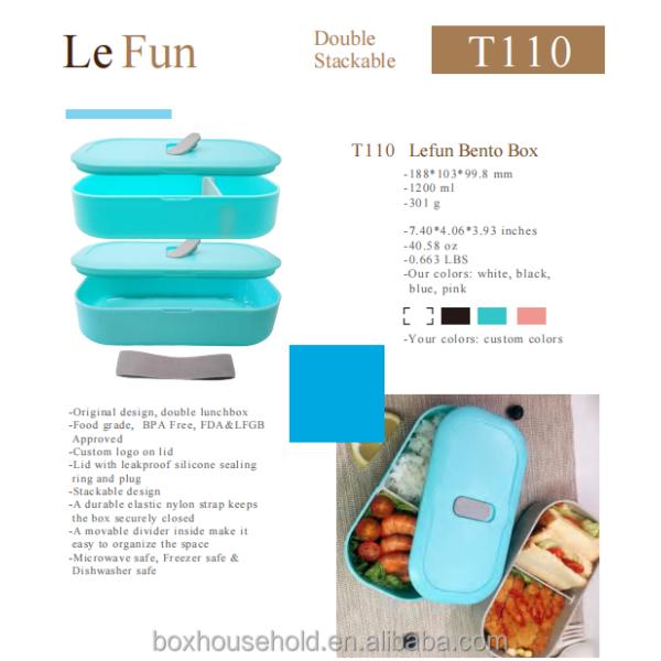 1200ml Custom Logo Eco PP Lunchbox BPA Free Double Decker Portable for Kids and Adults