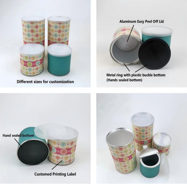 Customized printing bottom hand-sealed food tea dried fruit paper tube packaging food tin cans