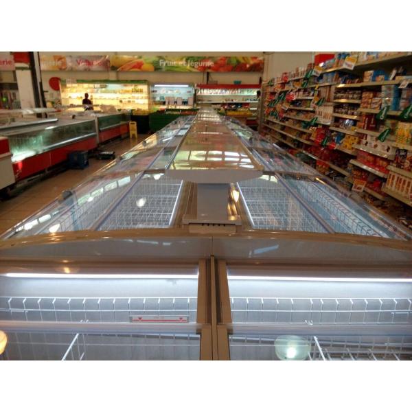 Замораживатель острова супермаркета глубокий для замороженных продуктов с жарой - отражая стекла