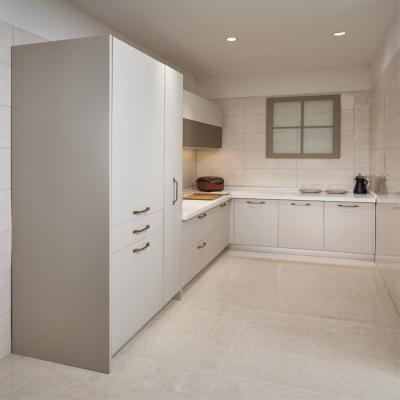 Armários de cozinha modulares do apartamento completo branco da folha do Pvc da parede