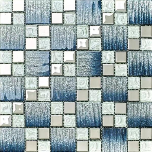 Mix Metal Golden Blue Crystal Mosaic Glass Tile For Interior Wall Decor