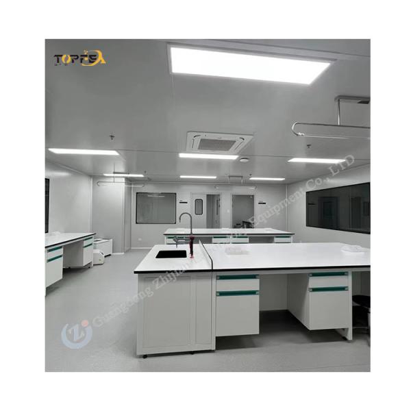 Heavy Duty Lab Island Bench With Steel Construction 2 Cabinets 2 Lockers 2 Shelves 4 Handles White/Grey Color