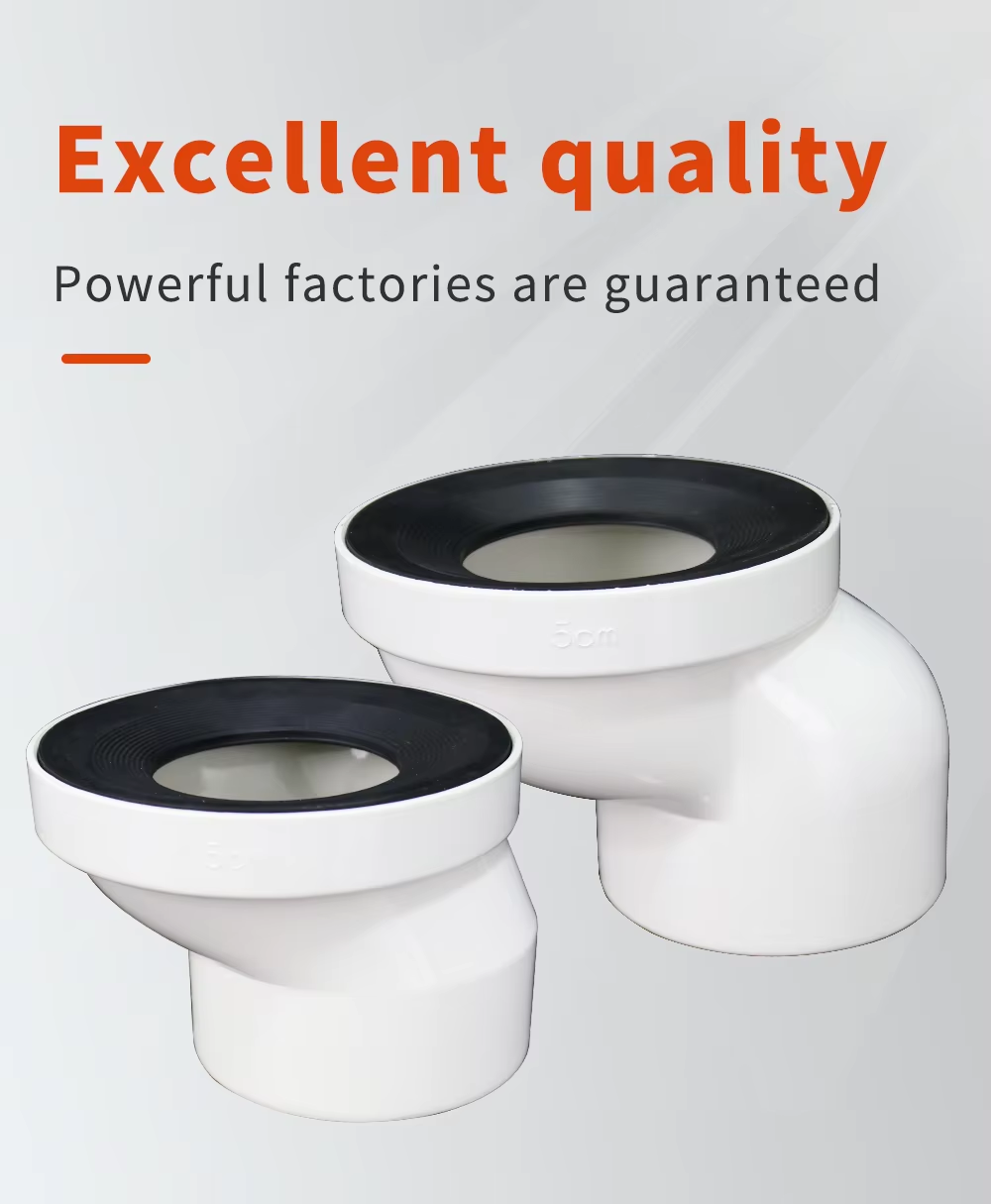 the white pvc toilet positioner pipe fitting with rubber ring directly discharges water.