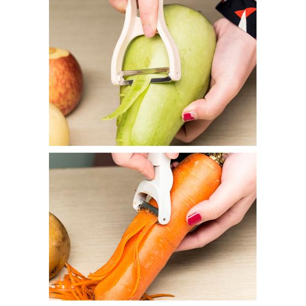 Ergonomic Anti-Slip Handle 2-in-1 Potato Carrot Peeler Stainless Steel Chopper Tool for Cutting Fruit Vegetables