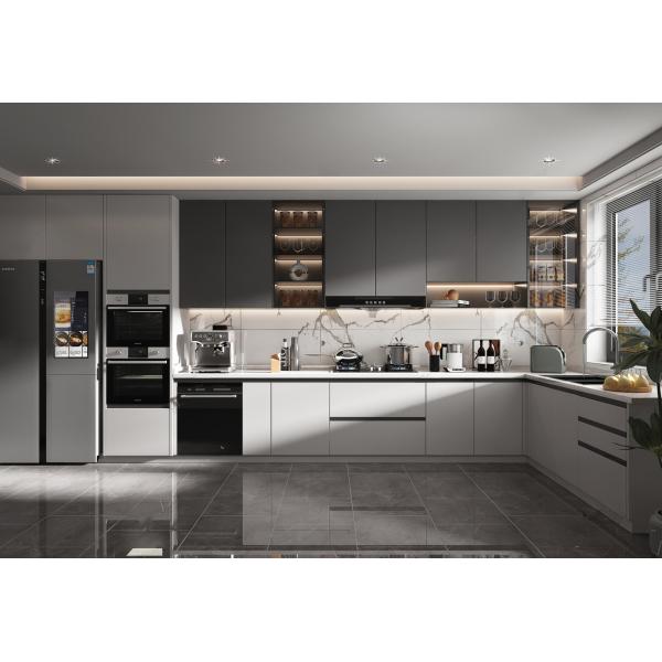 L Shape Furniture Lacquer Finished Kitchen Pantry Cabinet Design With Wall Cupboard